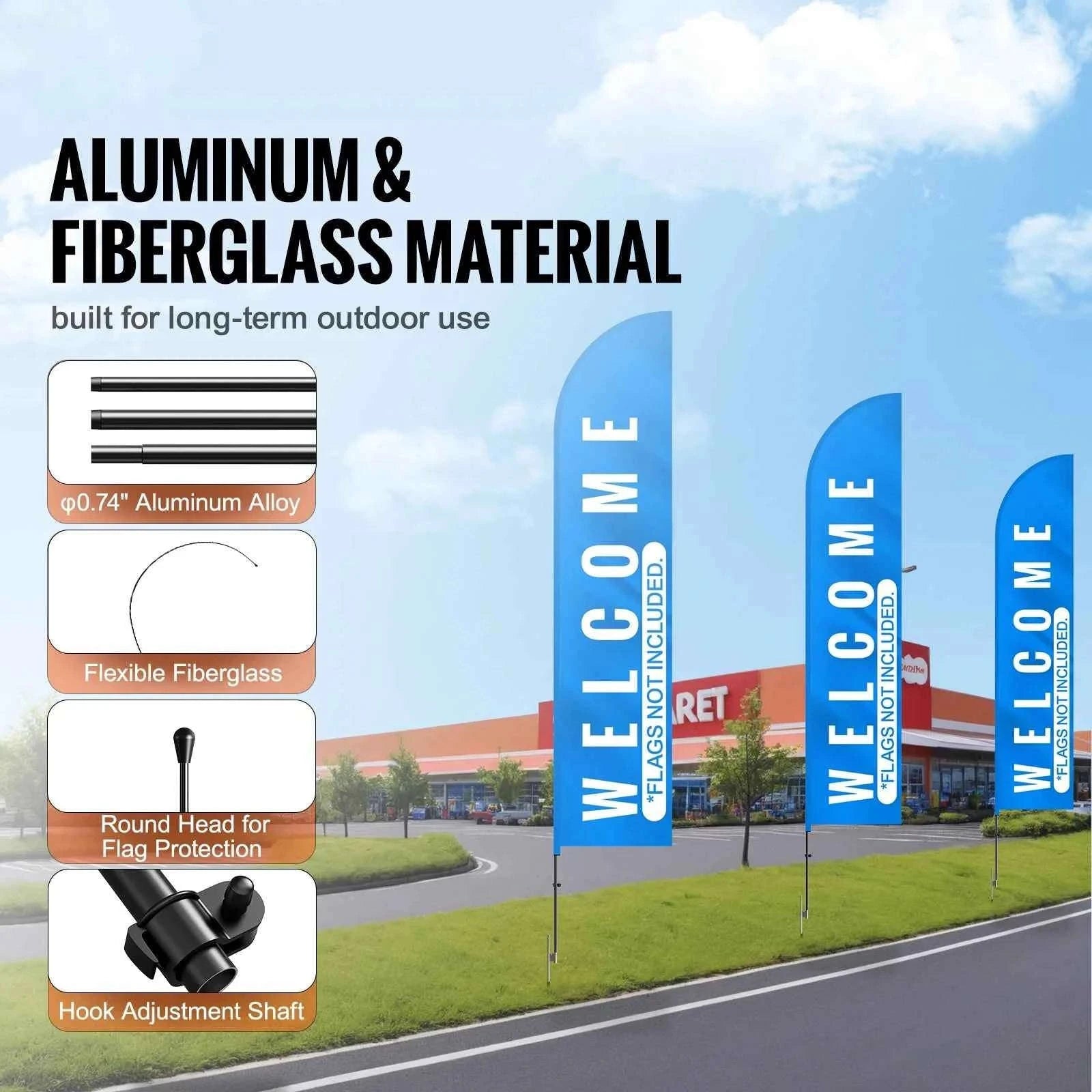 Feather Flag Pole Kit 3-Pack 16.3 ft with Ground Stakes-Pole2set 8.15lbs / United States