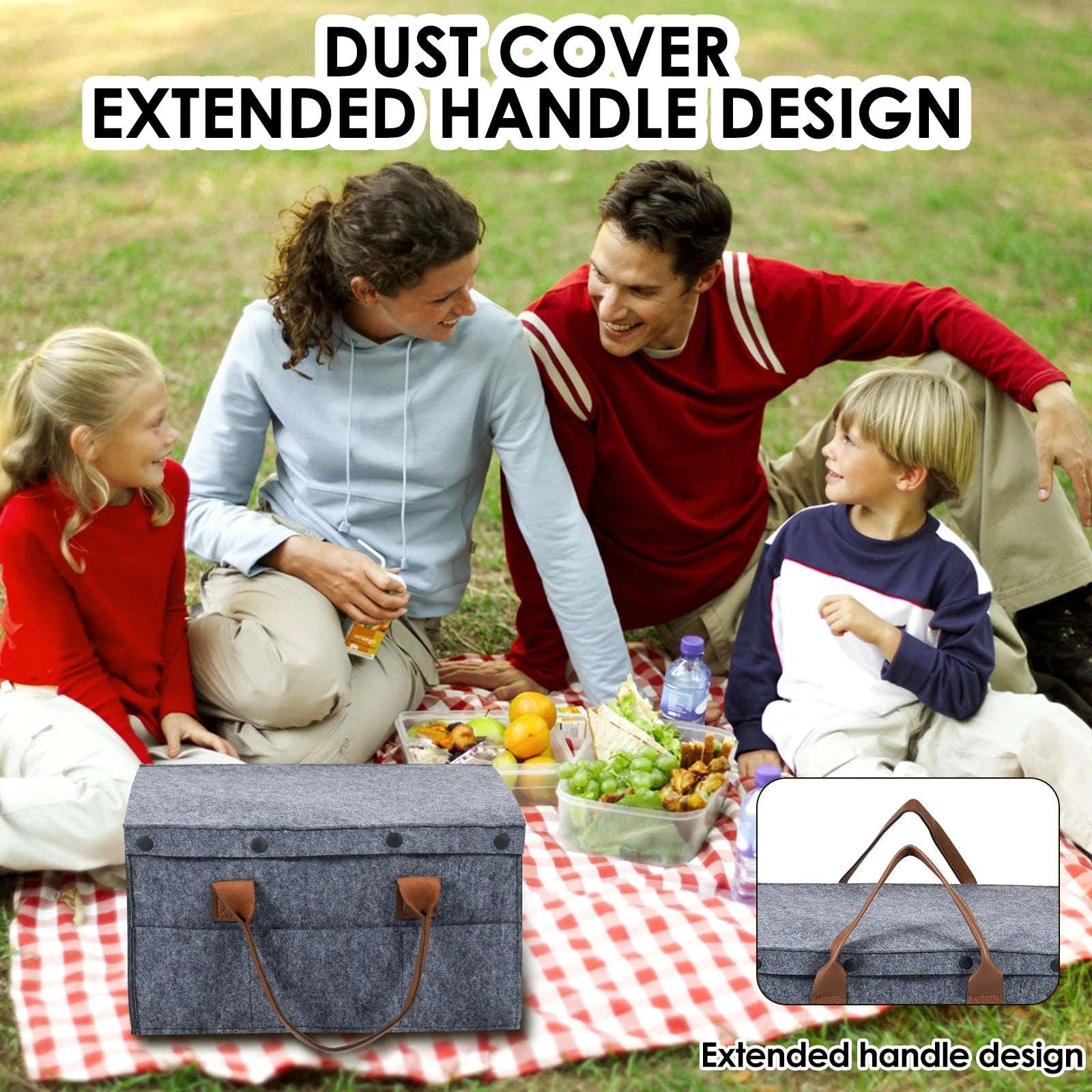 Felt Dish Storage Container with Dividers and Side Pockets-Grey