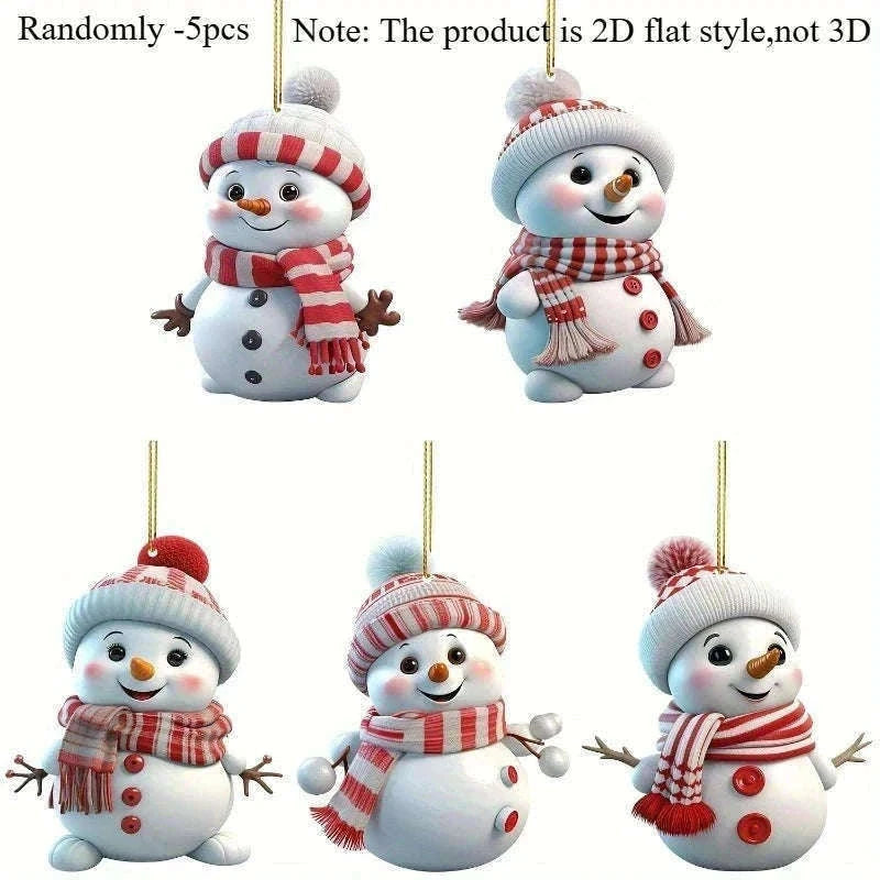 Festive 5-Pack Acrylic Snowman Christmas Ornaments-Randomly -5pcs
