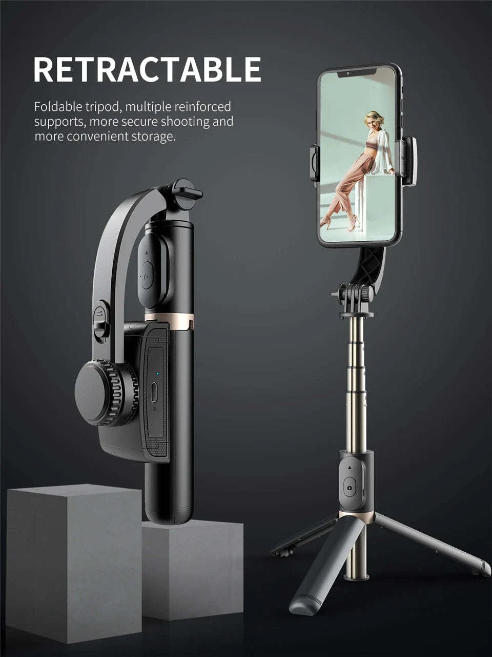 FGCLSY Gimbal Stabilizer Selfie Stick with Bluetooth Tripod-Black / United States