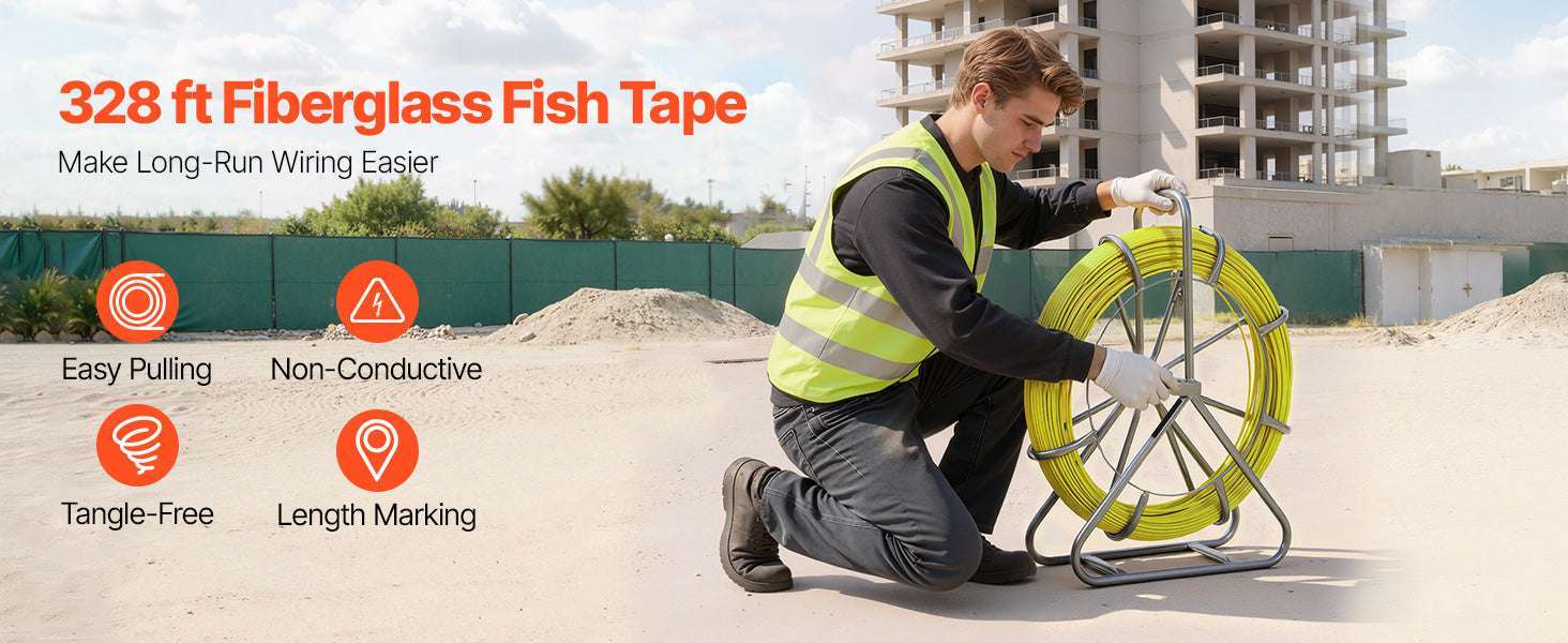 Fiberglass Fish Tape 328/500 ft 1/4" Cable Puller with Stand-500ft / United States