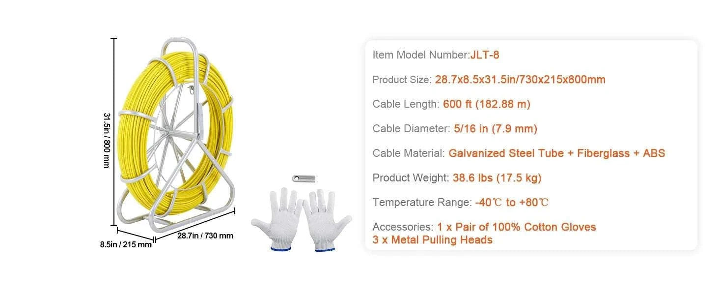 Fiberglass Fish Tape Wire Puller 425–656 ft Duct Rodder Kit-5-16 in x 492 ft / france