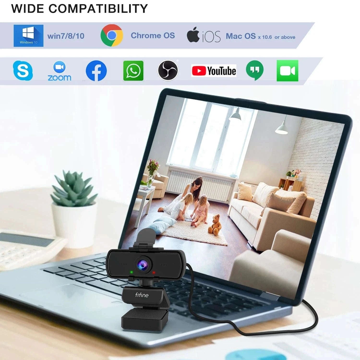 FIFINE 1440p Full HD PC Webcam with Microphone and Tripod-Default Title