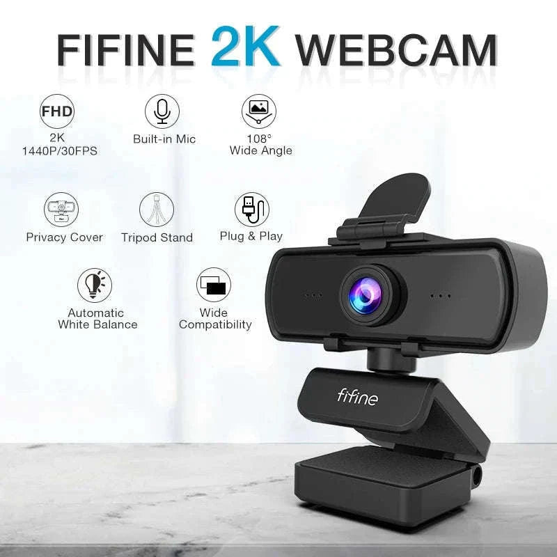 FIFINE 1440p Full HD PC Webcam with Microphone and Tripod-Default Title