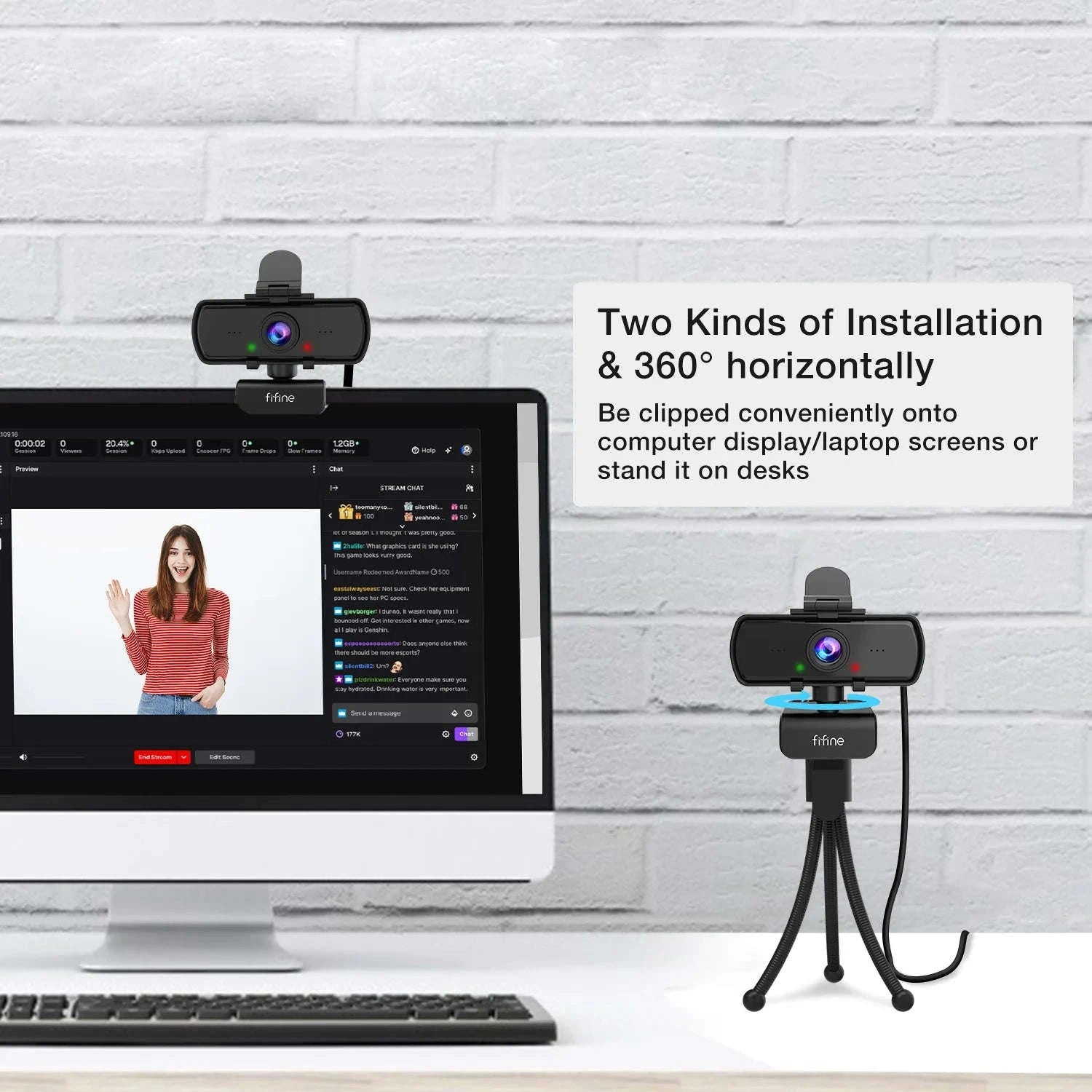 FIFINE 1440p Full HD PC Webcam with Microphone and Tripod-Default Title