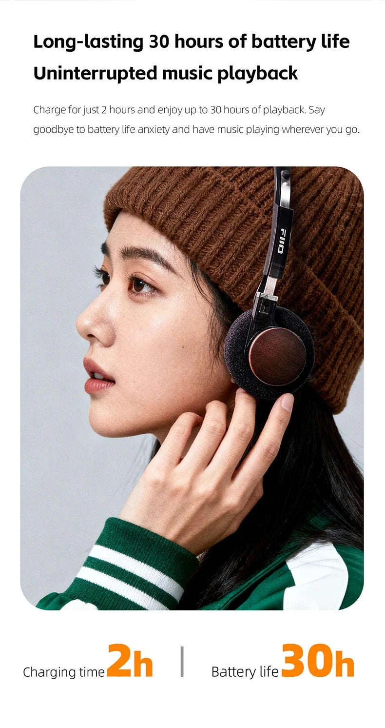 FiiO EH11 Bluetooth On-Ear Headphones with LDAC, 30H Battery & Dual Device-Transparent Black