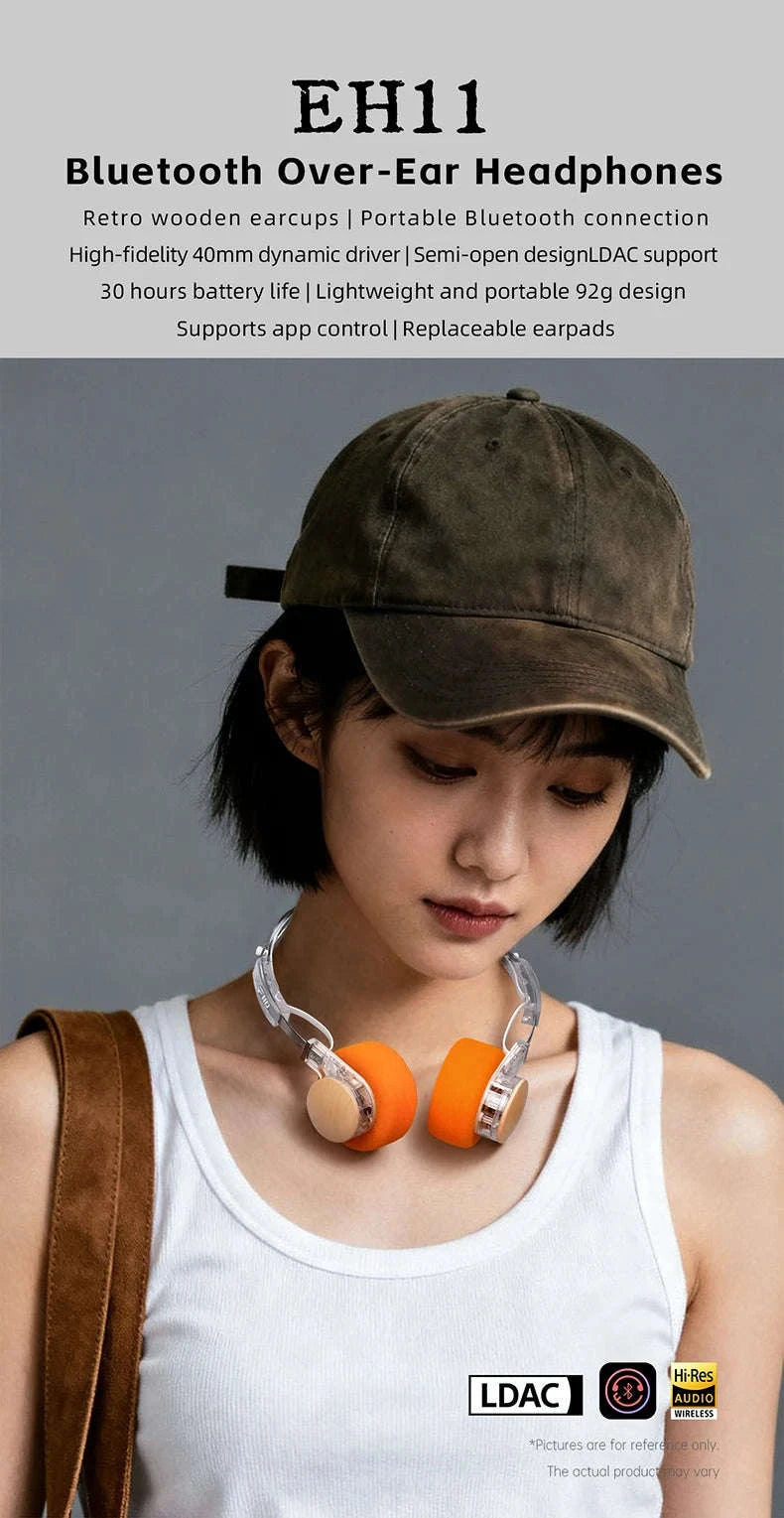 FiiO EH11 Bluetooth On-Ear Headphones with LDAC, 30H Battery & Dual Device-Transparent Black