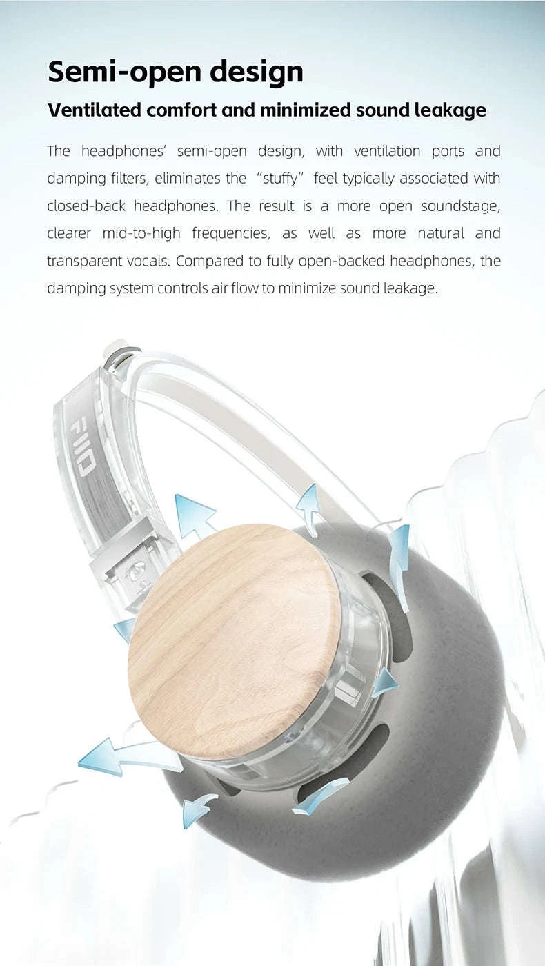 FiiO EH11 Bluetooth On-Ear Headphones with LDAC, 30H Battery & Dual Device-Transparent Black