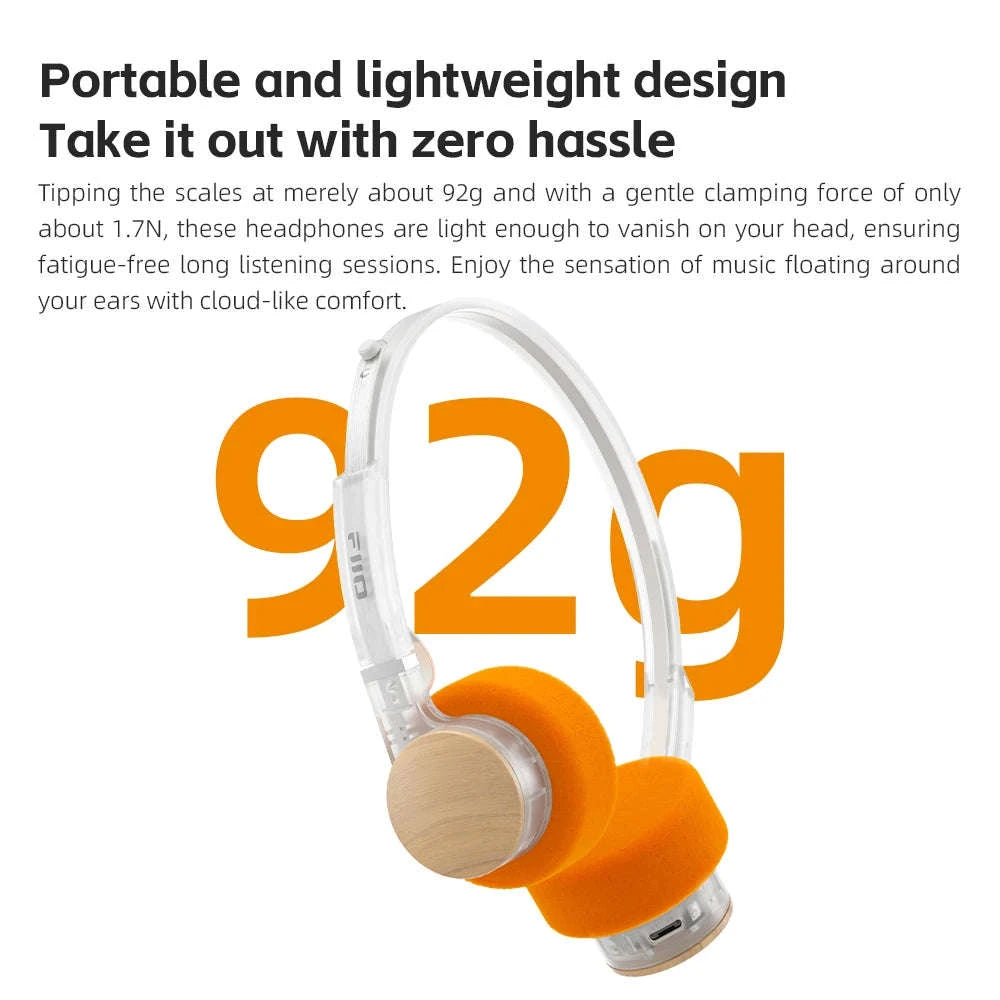 FiiO EH11 Bluetooth On-Ear Headphones with LDAC, 30H Battery & Dual Device-Transparent Black