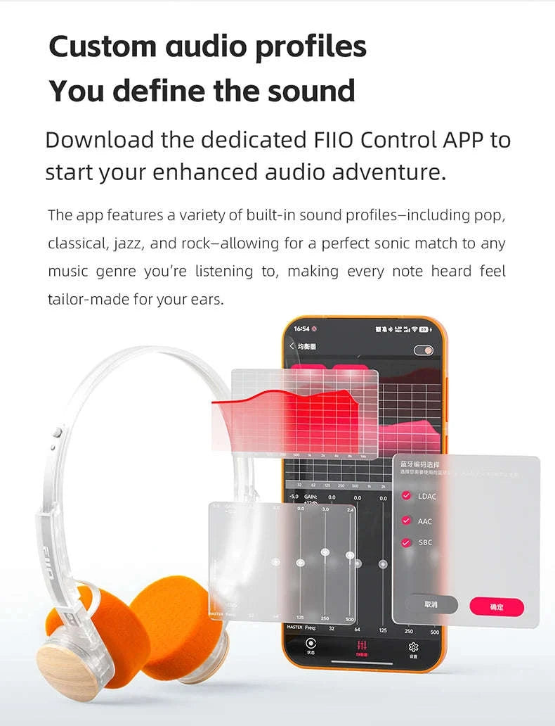 FiiO EH11 Bluetooth On-Ear Headphones with LDAC, 30H Battery & Dual Device-Transparent Black