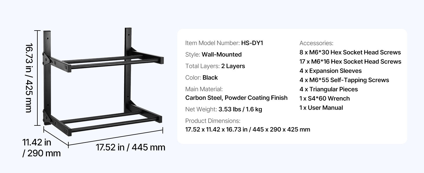 2-Tier Wall Mounted Filament Storage Rack for 3D Printer Spools
