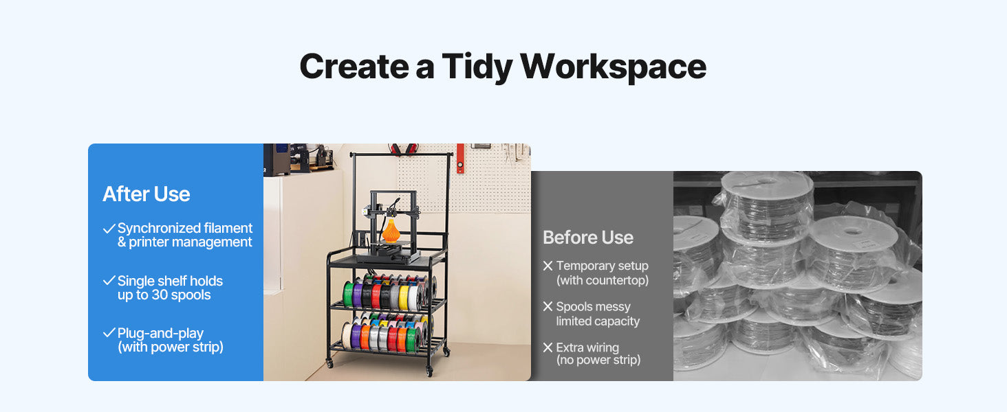 3-Tier 3D Printer Filament Storage Rack with Wheels & Power