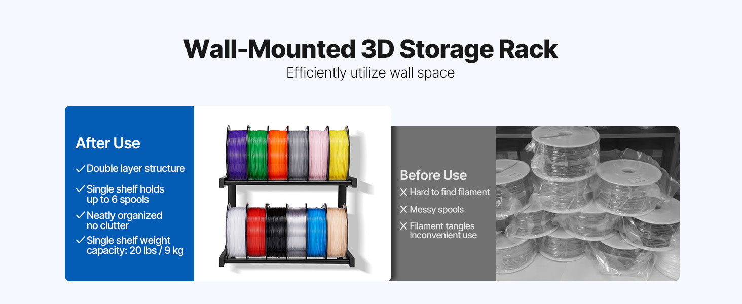 2-Tier Wall Mounted Filament Storage Rack for 3D Printer Spools