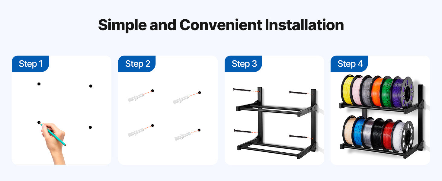 2-Tier Wall Mounted Filament Storage Rack for 3D Printer Spools