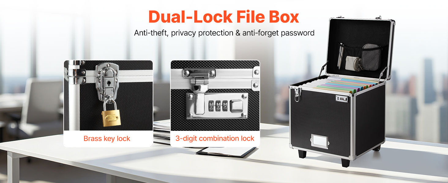 Portable Rolling File Storage Box with Lock & Telescopic Handle