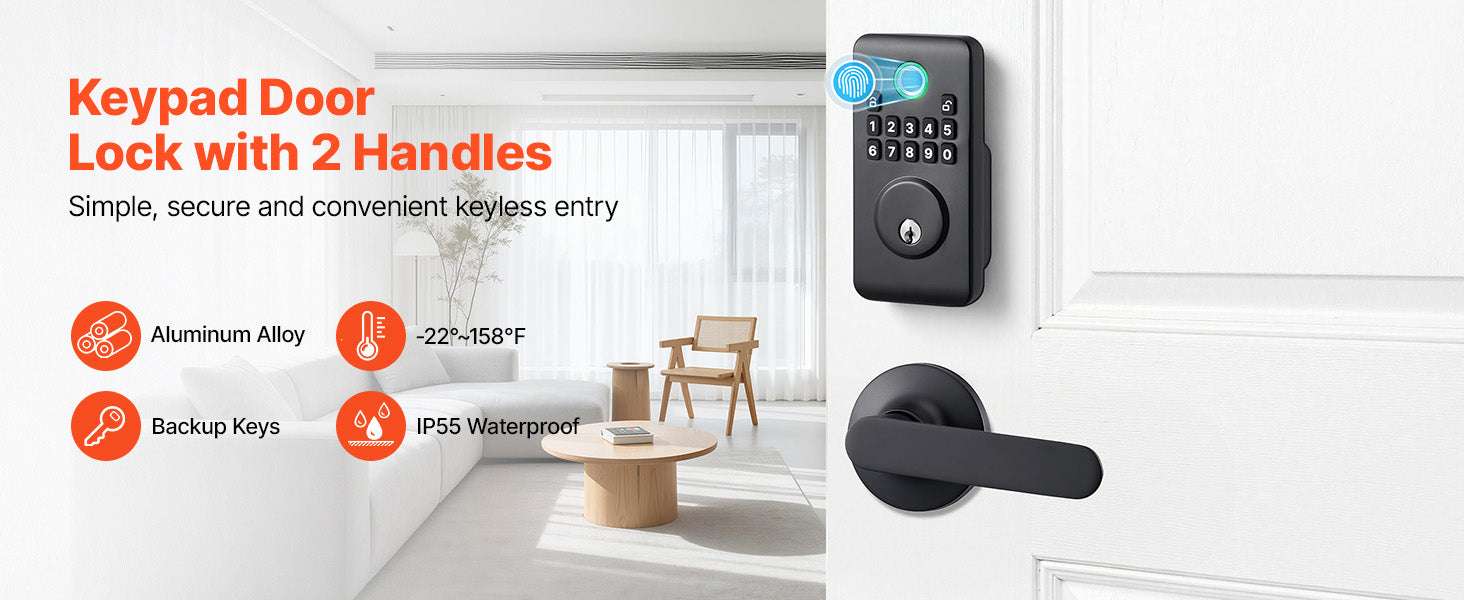 Fingerprint Door Lock Keyless Entry Deadbolt with Handle-Silver Type A / United States