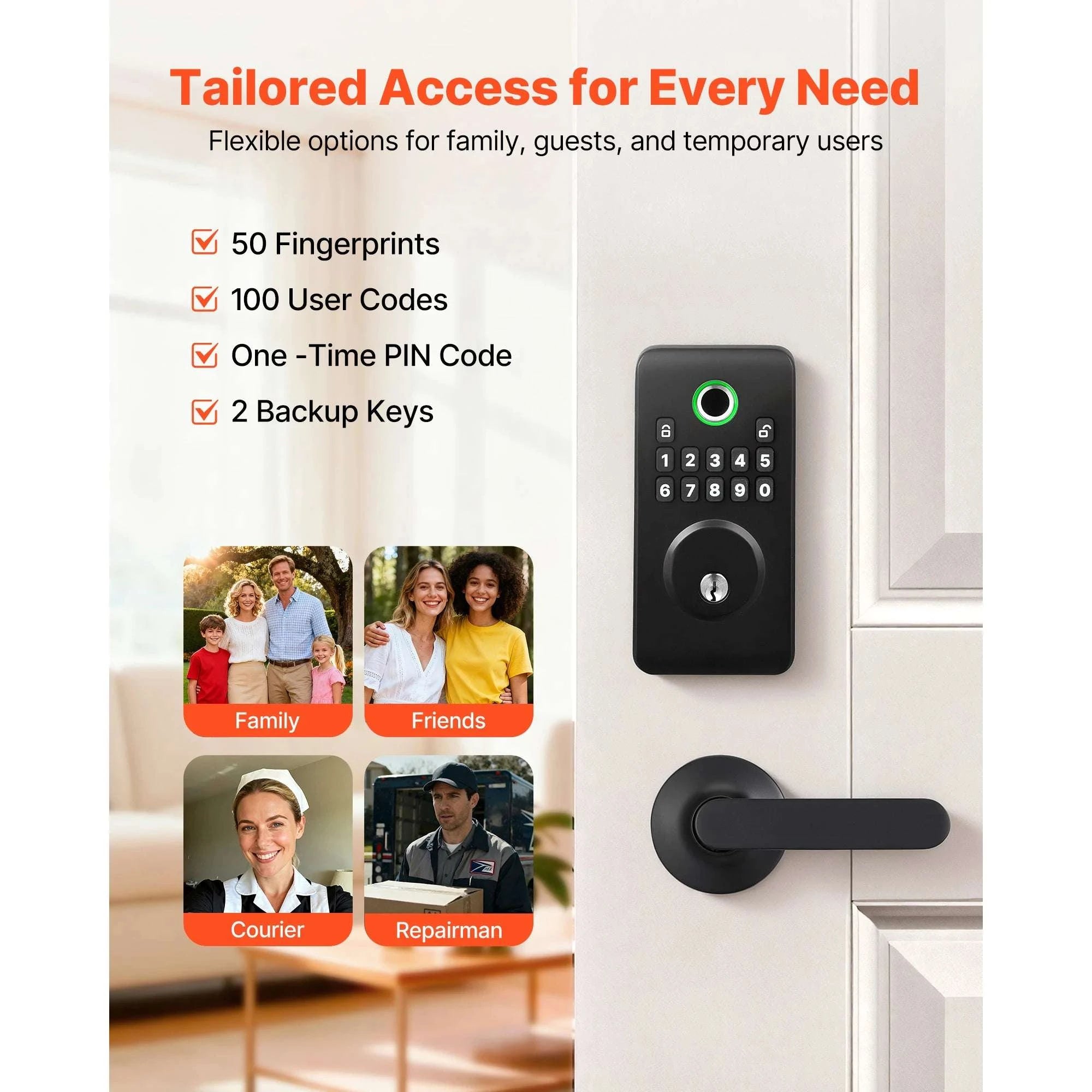 Fingerprint Door Lock Keyless Entry Deadbolt with Handle-Silver Type A / United States
