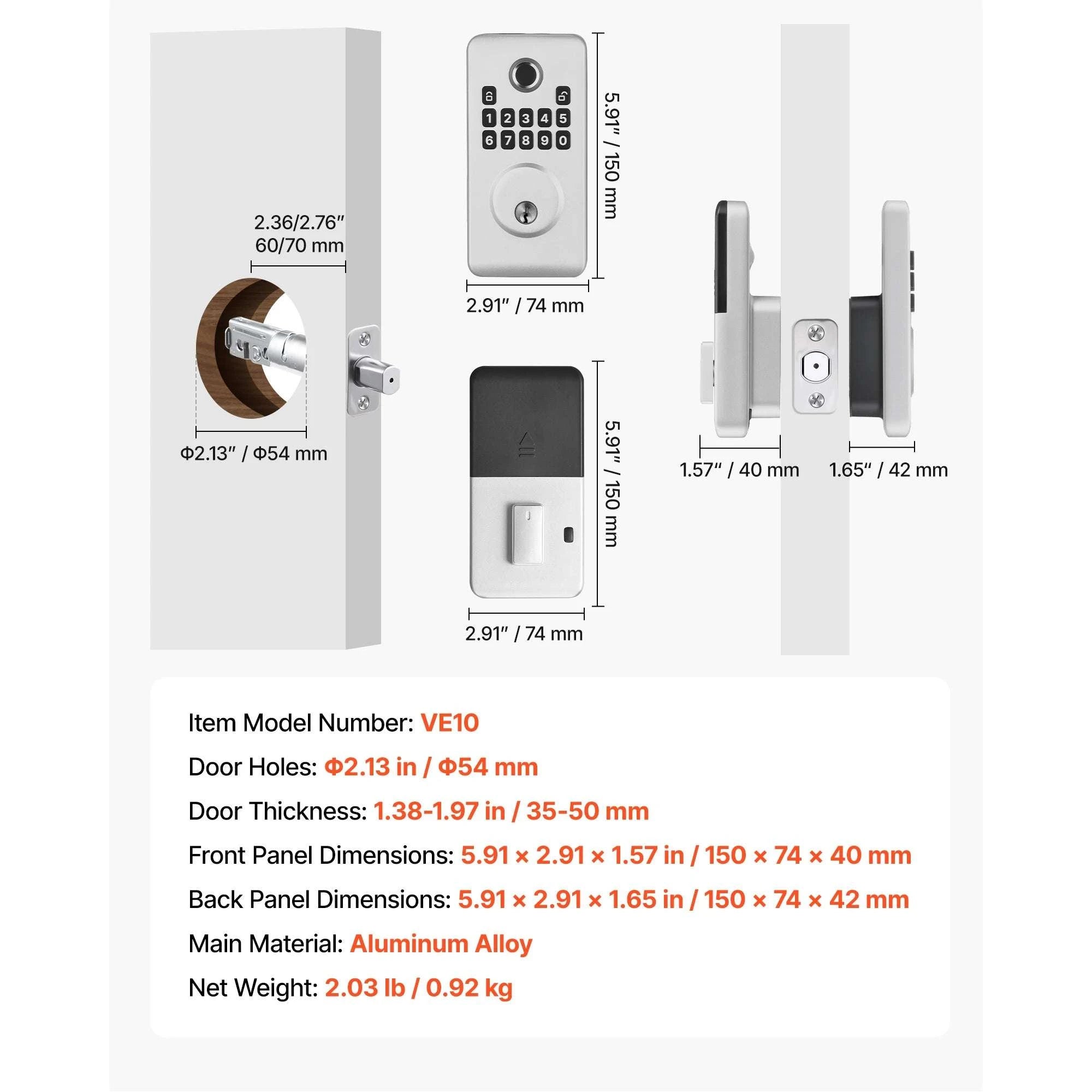 Fingerprint Door Lock Keyless Entry Deadbolt with Handle-Silver Type A / United States