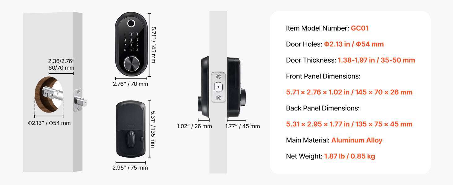 Fingerprint Door Lock with Keypad Auto Lock & Anti-Peek Security-Panel TypeA / United States
