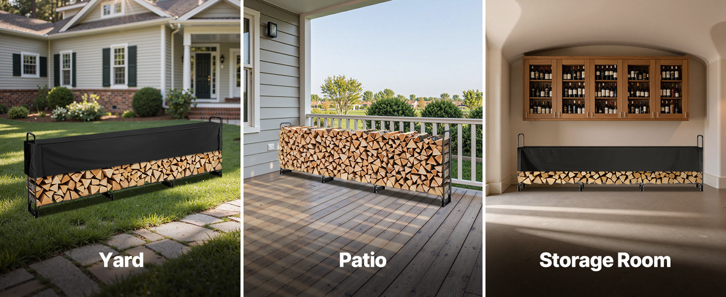 SucceBuy 12,7 ΠΟΝΤ Εξωτερική ραφιέρα για ξύλα με κάλυμμα, Ανθεκτική θήκη για ξύλα & 600D Οxford αδιάβροχο κάλυμμα για τζάκι/βερανταρι patio