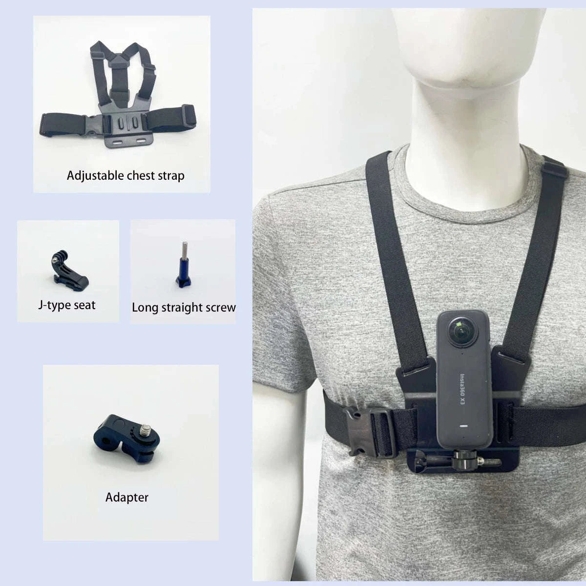 First‑Person Adjustable Action Camera Chest Strap Mount-Black
