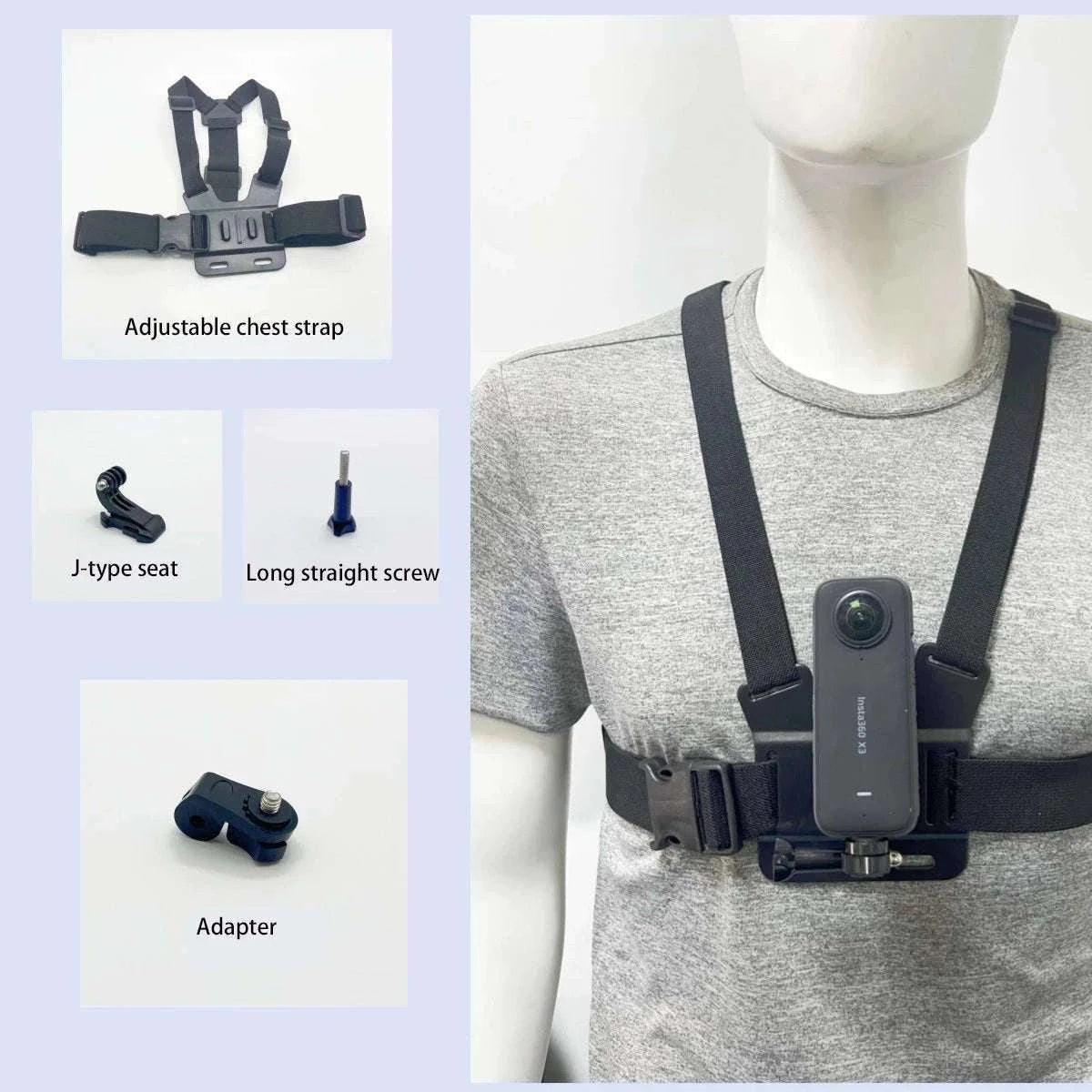 First‑Person Adjustable Action Camera Chest Strap Mount-Black