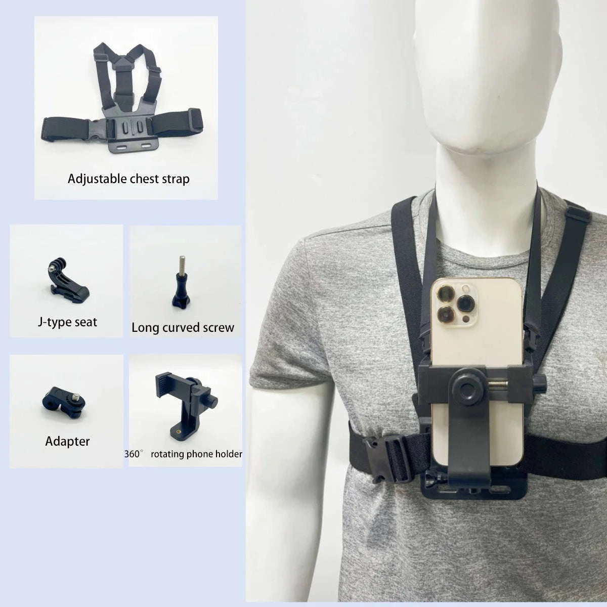 First‑Person Adjustable Action Camera Chest Strap Mount-Black