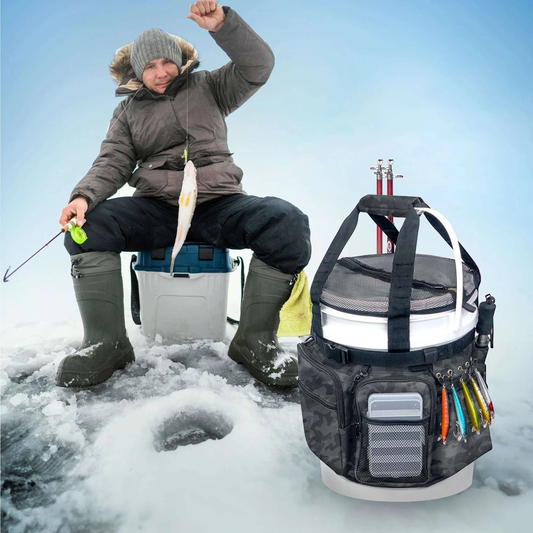 Fishing Bucket Organizer for 5-6 Gallon Buckets-Camouflage
