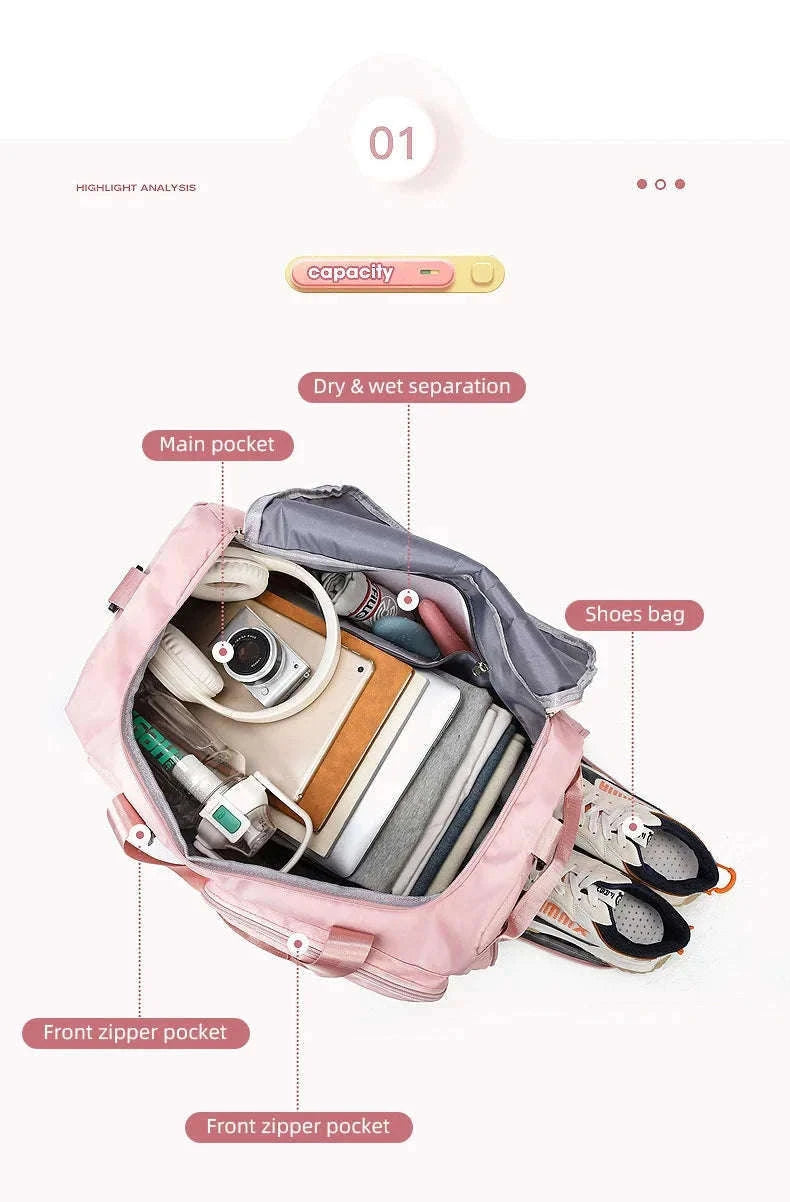 Fitness Duffel Bag for Women with Shoe and Wet Pockets-GN