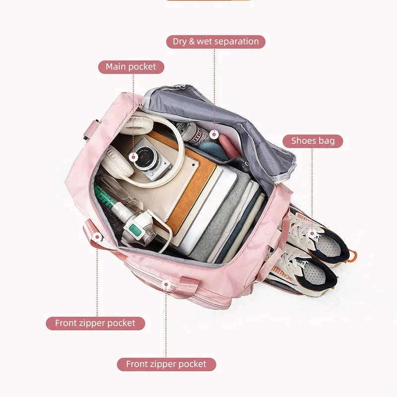 Fitness Duffel Bag for Women with Shoe and Wet Pockets-GN