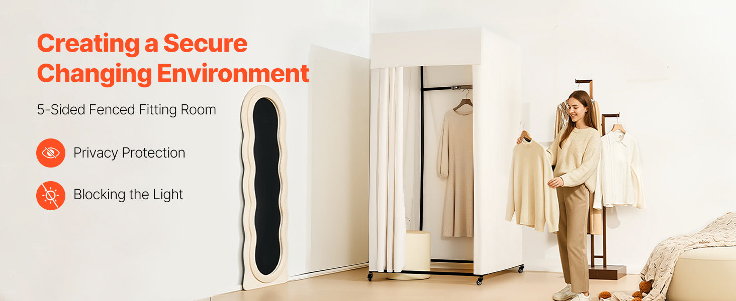 Mobile Fitting Room with Thick Privacy Curtains & Rolling Casters