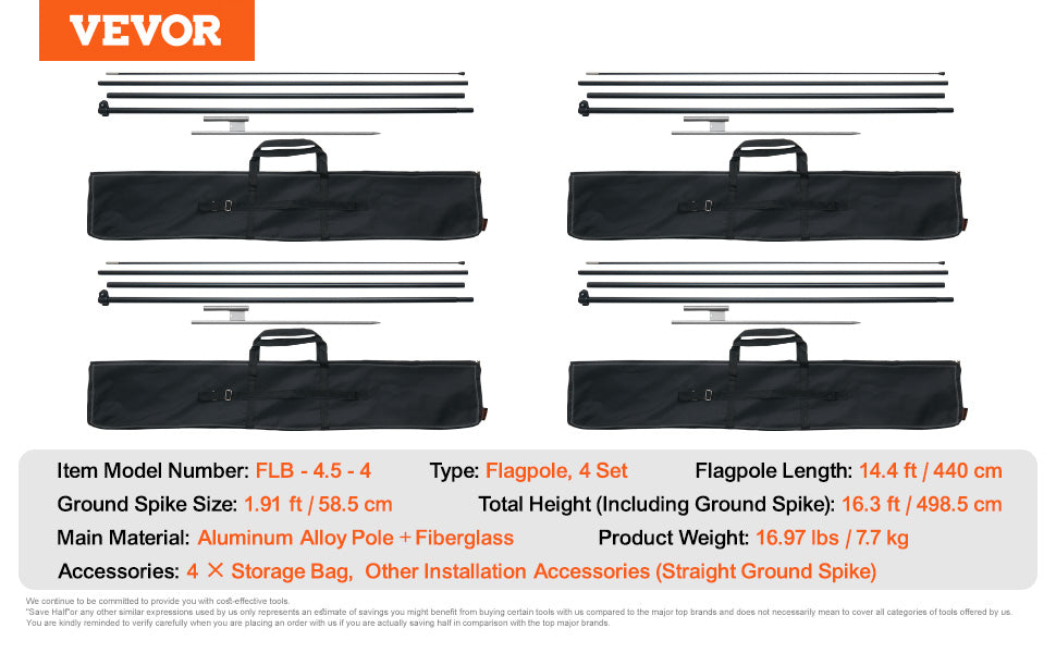 Feather Flag Pole Kit 3-Pack 16.3 ft with Ground Stakes