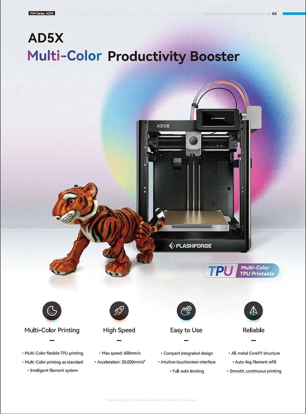 FLASHFORGE AD5X 3D Printer with Multi-Color Printing-AD5X / Australia