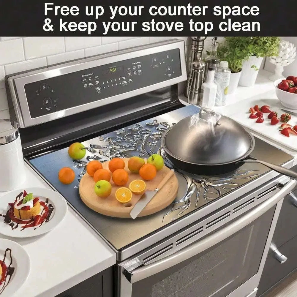 Flat Stove Cover Mat with Tree Design Rubber Kitchen Protector-1pc-B / United States