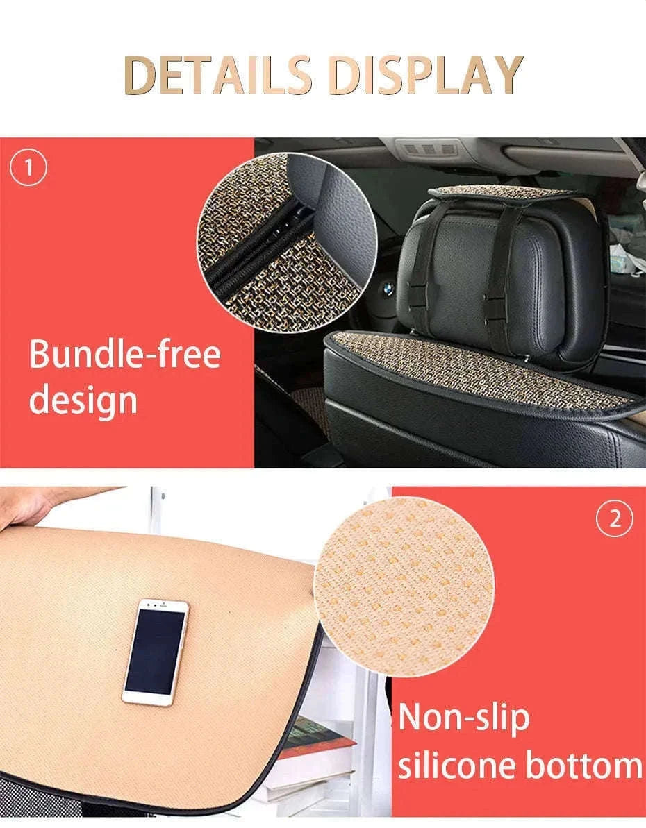 Flax Car Seat Cover Breathable Sweatproof Linen Cushion with Backrest Pad-1PC Rear Coffee