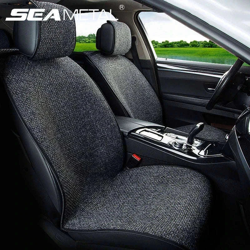 Flax Car Seat Cover Breathable Sweatproof Linen Cushion with Backrest Pad-1PC Rear Coffee