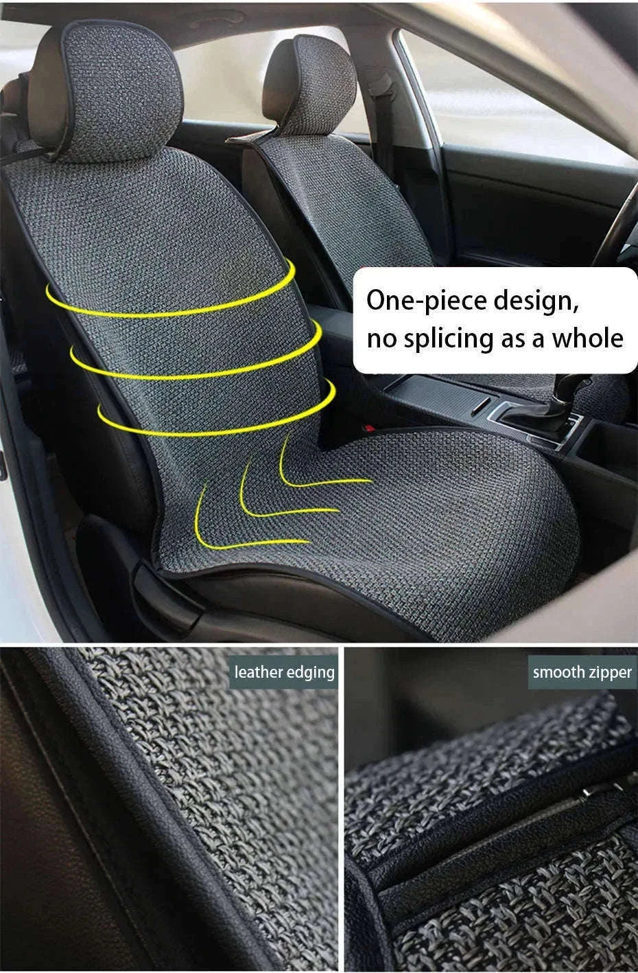 Flax Car Seat Cover Breathable Sweatproof Linen Cushion with Backrest Pad-1PC Rear Coffee