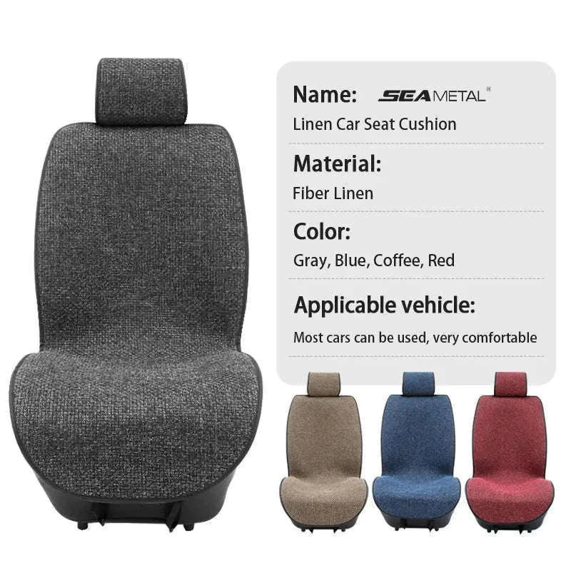 Flax Car Seat Cover Breathable Sweatproof Linen Cushion with Backrest Pad-1PC Rear Coffee