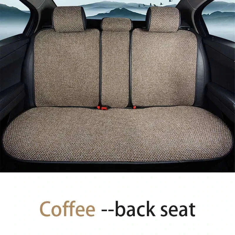 Flax Car Seat Cover Breathable Sweatproof Linen Cushion with Backrest Pad-1PC Rear Coffee