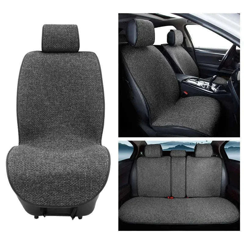 Flax Car Seat Cover Breathable Sweatproof Linen Cushion with Backrest Pad-1PC Rear Coffee