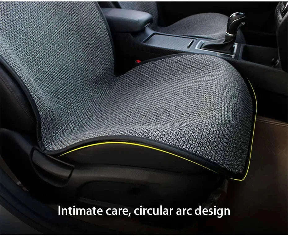 Flax Car Seat Cover Breathable Sweatproof Linen Cushion with Backrest Pad-1PC Rear Coffee