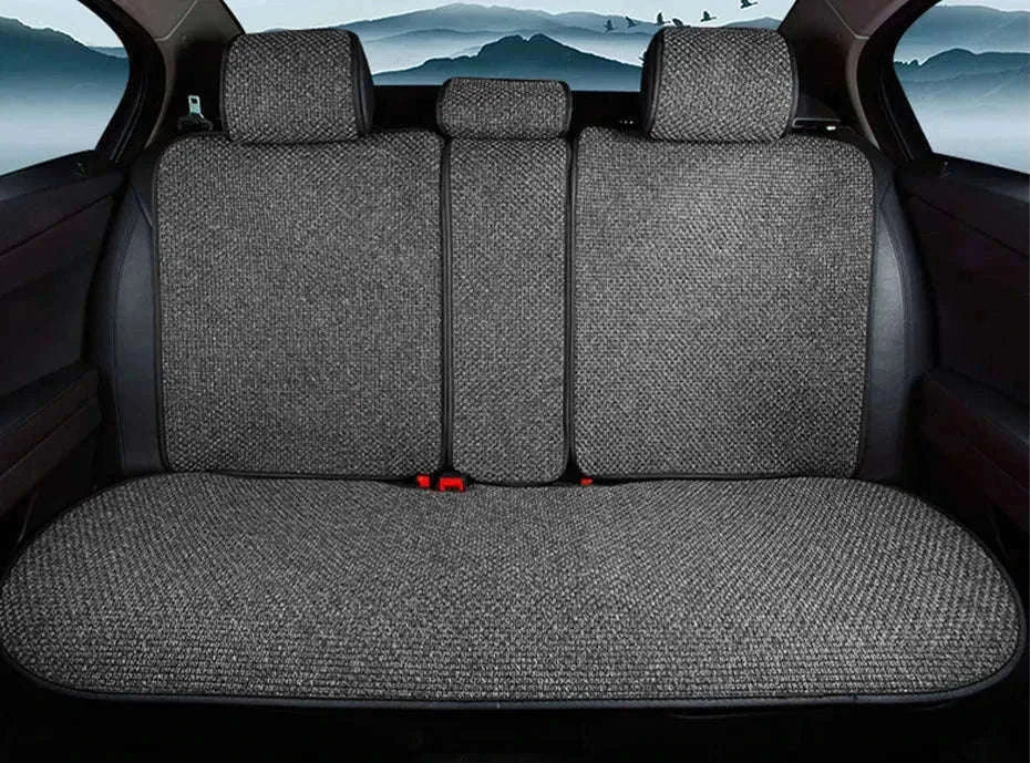 Flax Car Seat Cover Breathable Sweatproof Linen Cushion with Backrest Pad-1PC Rear Coffee