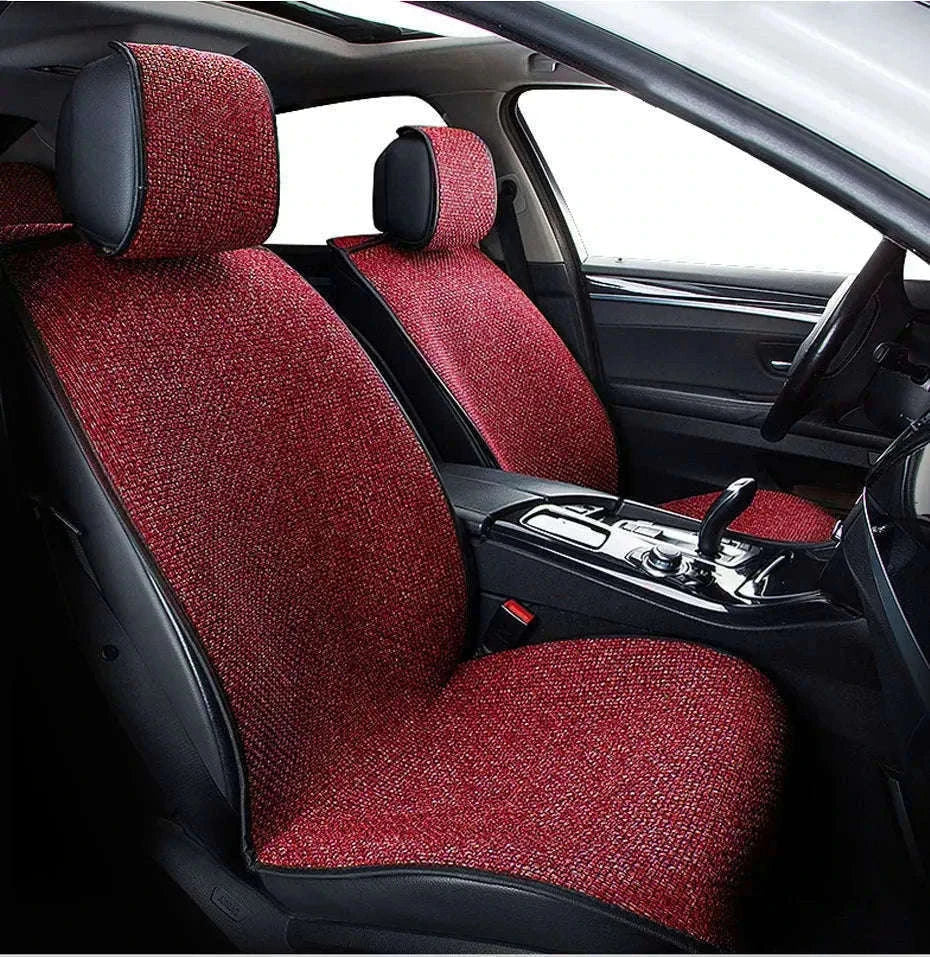 Flax Car Seat Cover Breathable Sweatproof Linen Cushion with Backrest Pad-1PC Rear Coffee