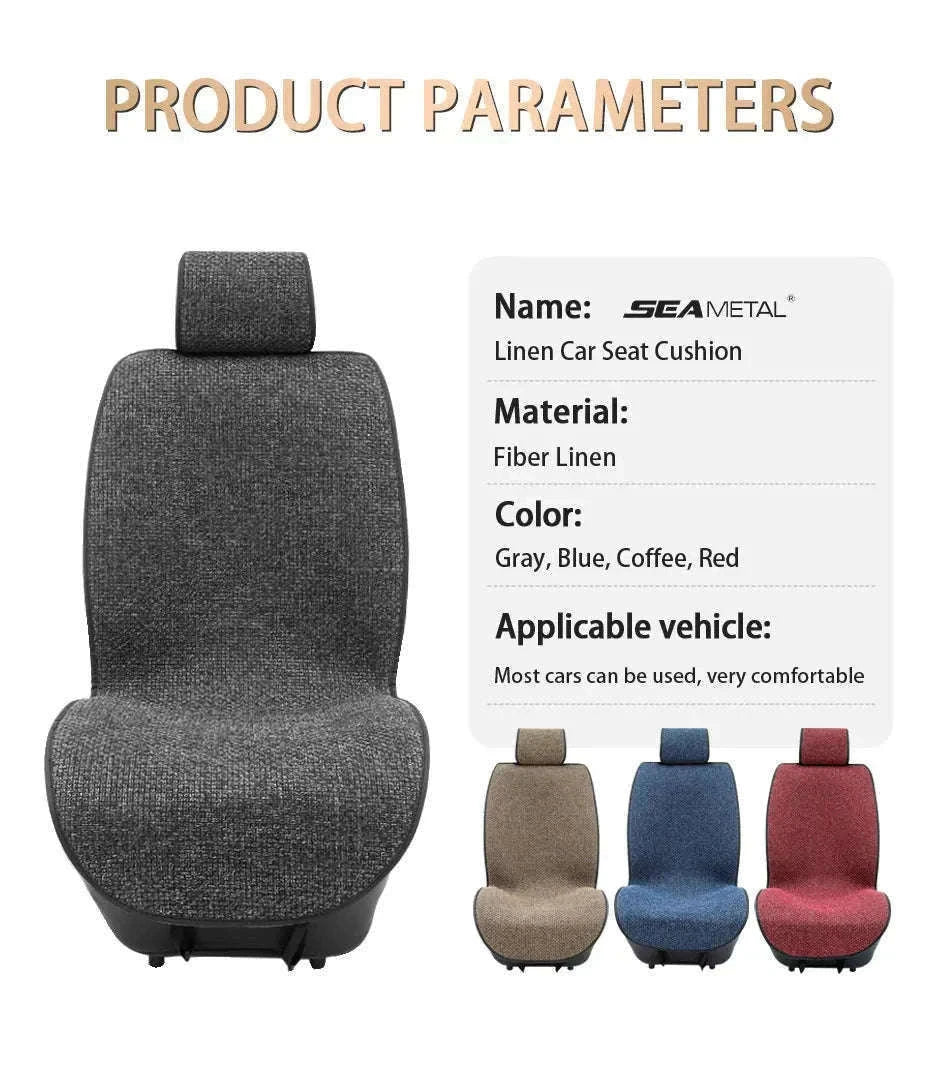 Flax Car Seat Cover Breathable Sweatproof Linen Cushion with Backrest Pad-1PC Rear Coffee