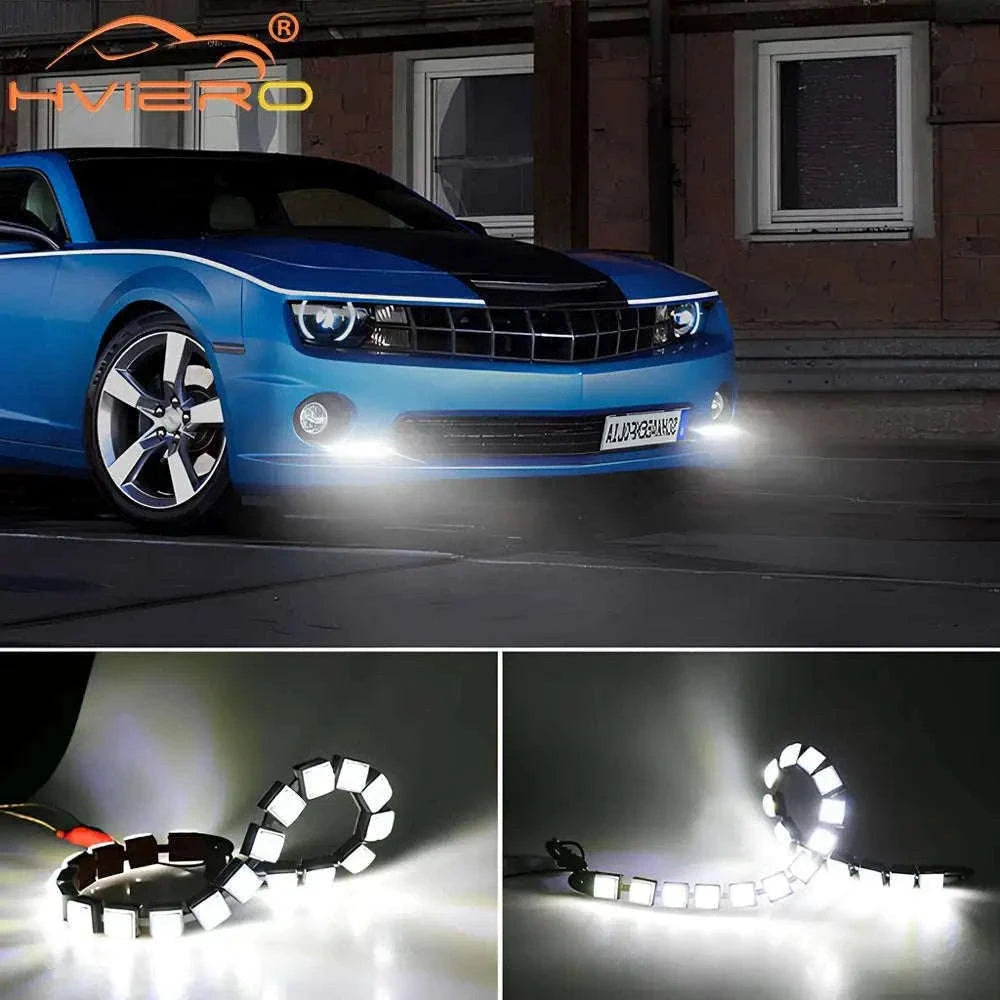 Flexible Daytime Running Lights 12V White 2pcs-2X 12Led White Led