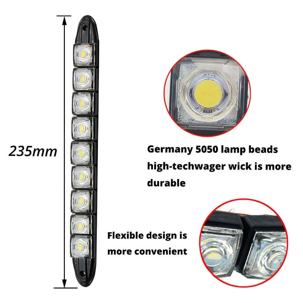 Flexible Daytime Running Lights 12V White 2pcs-2X 12Led White Led