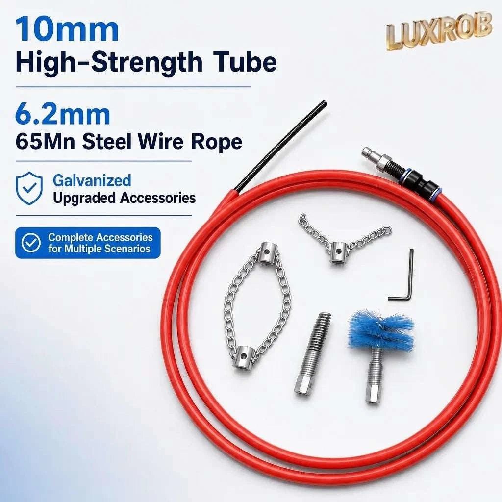 Flexible Drain Cleaning Tool Kit with Attachments for Tough Clogs-Accessory Set