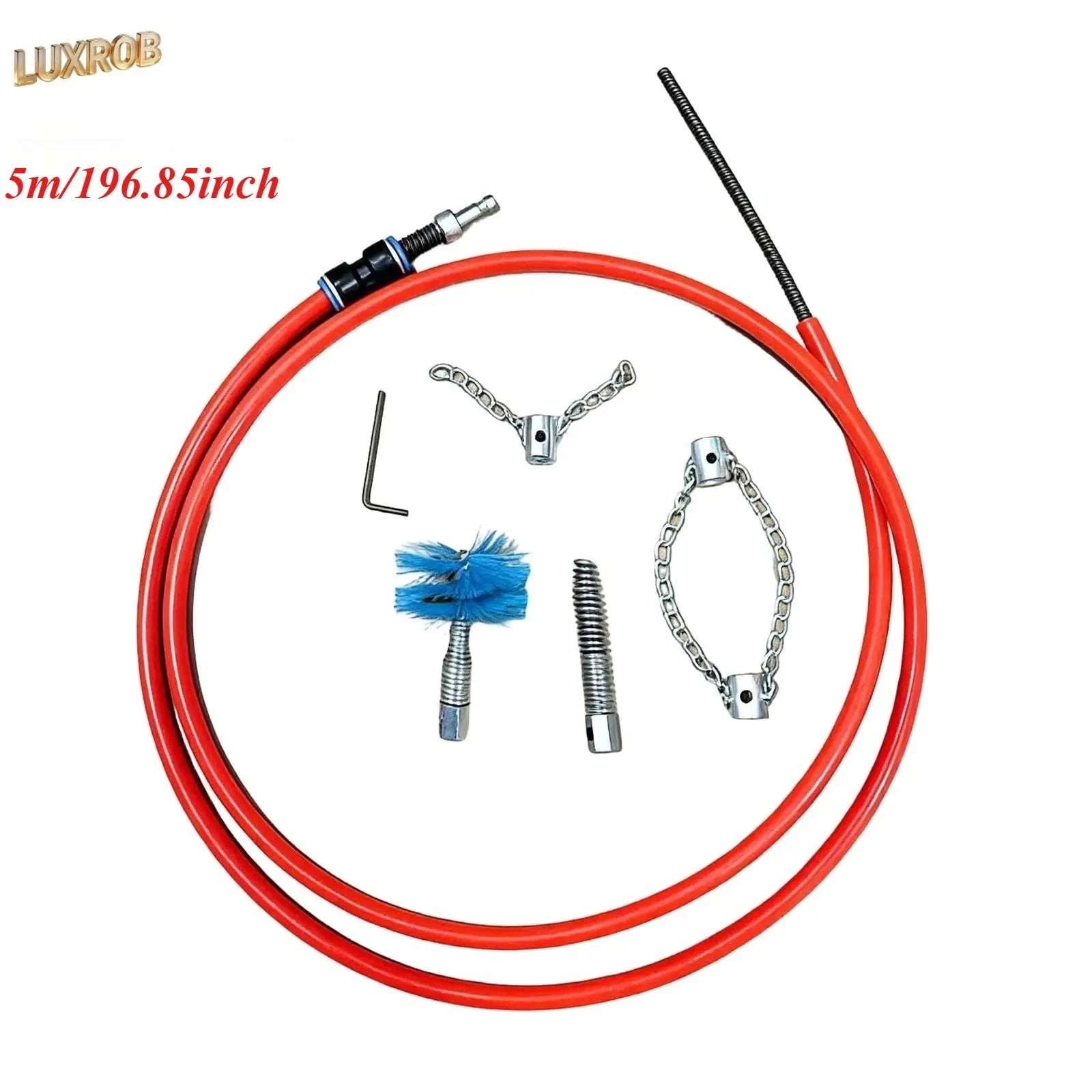 Flexible Drain Cleaning Tool Kit with Attachments for Tough Clogs-Accessory Set