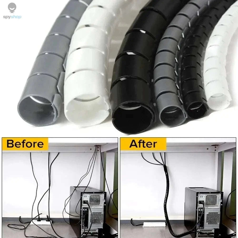 Flexible Spiral Cable Protector – Adjustable Sleeve for Clean Cable Management-10mmx2m Black