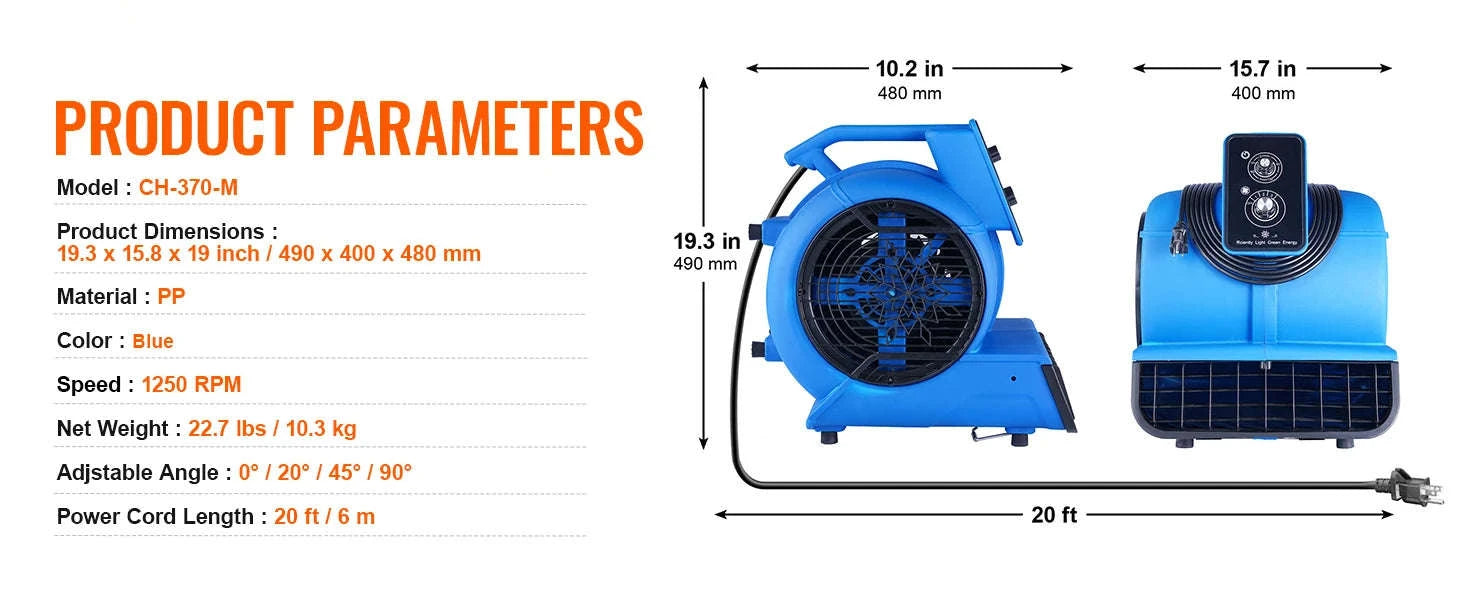 Floor Blower 1400 RPM 4000 CFM Air Mover for Drying and Cooling-1300 RPM / france